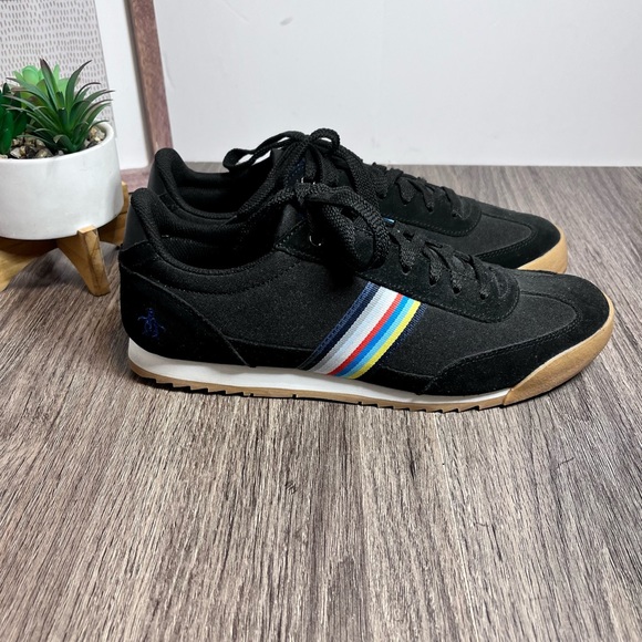 *Penguin | Black Suede  Canvas Multi Color Striped Sneakers Size 10 - Picture 4 of 16